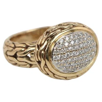 Pre-owned John Hardy 18k Yellow Gold Diamond Pave Oval Classic Chain Cocktail Ring