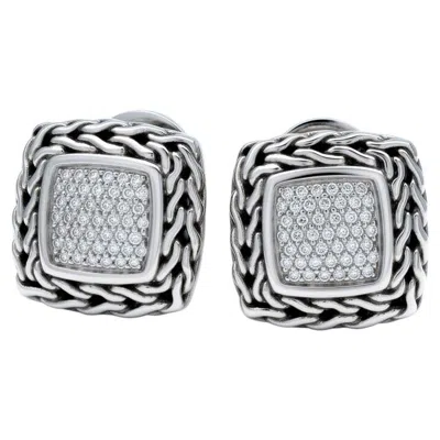 Pre-owned John Hardy 925 Silver And 18k Gold Diamond Classic Chain Earrrings In Multiple