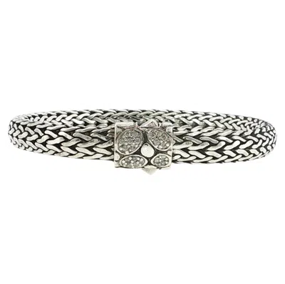 Pre-owned John Hardy 925 Silver & 18k Gold Diamonds Pebble Wheat Bracelet Size 6.5 " M In Multiple