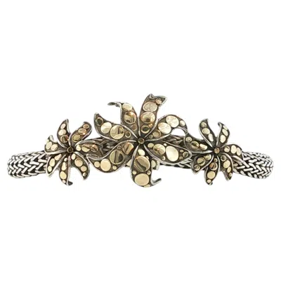Pre-owned John Hardy 925 Silver & 18k Gold Dot Ayu Frangipani Flower Bracelet Size 7 " M In Multiple
