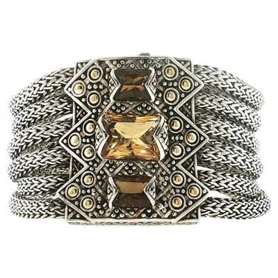 Pre-owned John Hardy 925 Silver & 18k Multi Strand Brown And Yellow Citrine Bracelet 6.5"