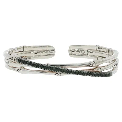 Pre-owned John Hardy 925 Silver Black Sapphire Bamboo Crossover Bracelet Size 6.5 " M In Blue