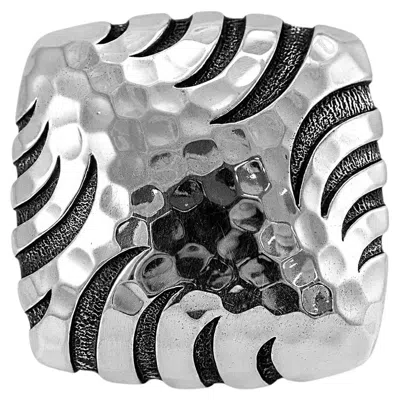 Pre-owned John Hardy 925 Sterling Silver Palu Macan Square Hammered Stripe Cocktail Ring In Multi