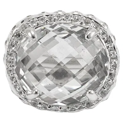 Pre-owned John Hardy 925 Sterling Silver White Topaz Bamboo Batu Dome Cocktail Ring