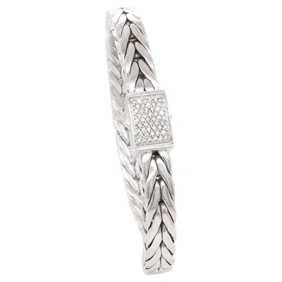 Pre-owned John Hardy 9mm Sterling Silver 'icon' Chain Bracelet With Diamond Clasp In Multi