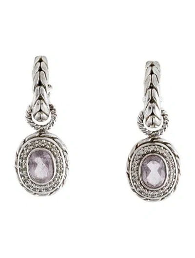 Pre-owned John Hardy Amethyst & Diamond Batu Mata Oval Drop Earrings In Multi