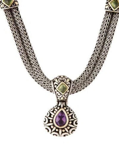 Pre-owned John Hardy Amethyst & Peridot Batu Sari Pendant Necklace, 19" In Multicolor