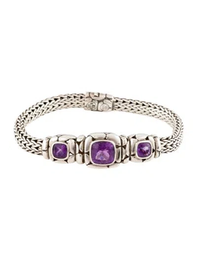 Pre-owned John Hardy Amethyst Batu Kali Station Bracelet, 6.75" In Multi