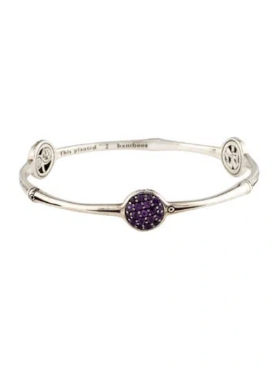 Pre-owned John Hardy Amethyst Three Station Bamboo Bangle, 7.25" In Multi