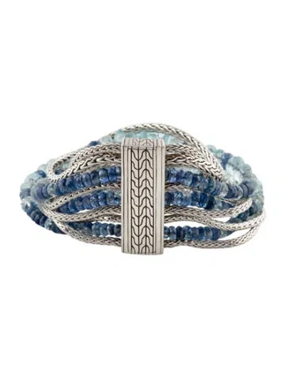 Pre-owned John Hardy Aquamarine & Kyanite Classic Chain Multistrand Bracelet, 6.5"
