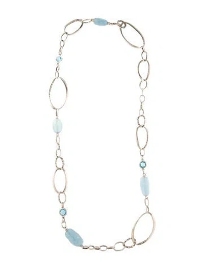 Pre-owned John Hardy Aquamarine & Topaz Kali Oval Station Necklace, 37" In Multi