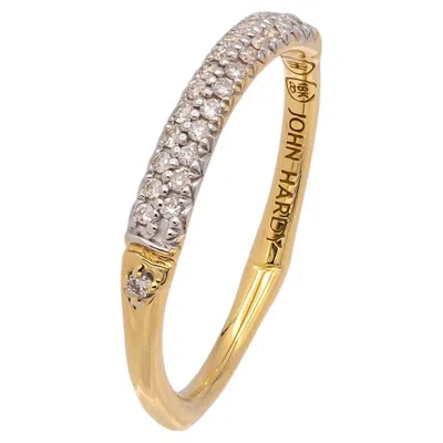 Pre-owned John Hardy Bamboo Collection 18k Yellow Gold Double Row Diamond Band Ring