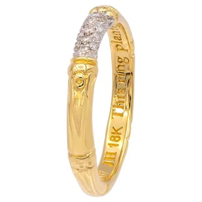 Pre-owned John Hardy Bamboo Collection 18k Yellow Gold Pavé Diamond Band Ring Size 7