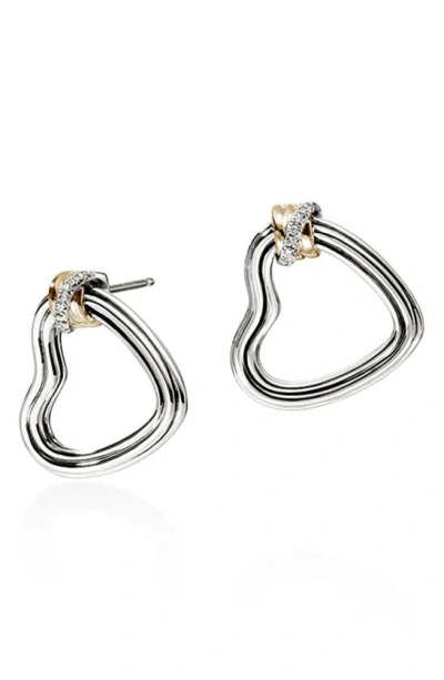 John Hardy Bamboo Collection Heart Earrings In Silver And Gold