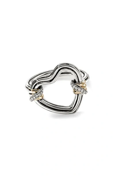 John Hardy 14kt Gold Sterling Silver Bamboo Diamond Ring In Silver/gold