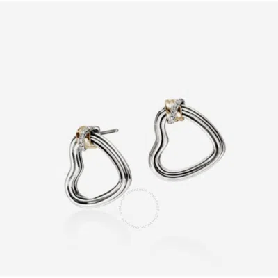 John Hardy Bamboo Heart Studs In Two-tone - Ezzp501122di In Silver Tone