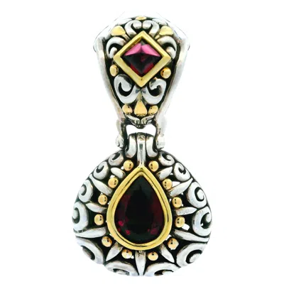 Pre-owned John Hardy Batu Sari Sterling Silver 18k Gold Rhodolite Garnet Slide Pendant In Multi