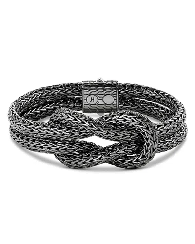JOHN HARDY BLACK RHODIUM PLATED STERLING SILVER LOVE KNOT WOVEN CHAIN STATEMENT BRACELET