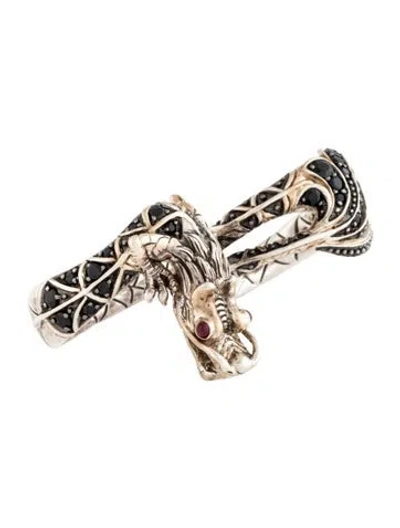 Pre-owned John Hardy Black Sapphire & Ruby Naga Lava Two Finger Dragon Ring In Multicolor