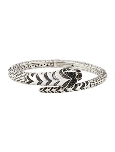 Pre-owned John Hardy Black Sapphire Legends Tiger's Head Hinged Bangle Bracelet, 6.5" In Multi