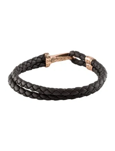 Pre-owned John Hardy Braided Leather Classic Chain Hook Bracelet, 8.25" In Brown