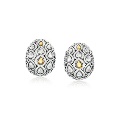 Pre-owned John Hardy C. 1990 Vintage  Sterling Silver And 14kt Yellow Gold Teardrop-pattern Earrings In Silver,gold