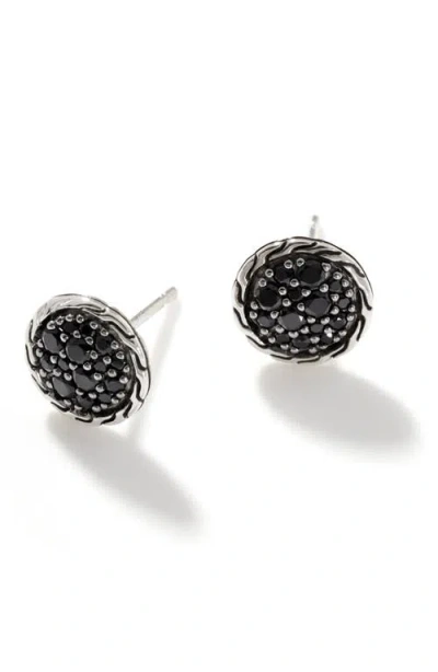John Hardy Carved Chain Stud Earring Silver Pavé In Black