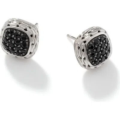 John Hardy Classic Chain 9.5 Mm Silver Square Stud Earrings With Black Sapphire In Silver-tone