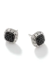John Hardy Classic Chain 9.5 Mm Silver Square Stud Earrings With Black Sapphire In Silver
