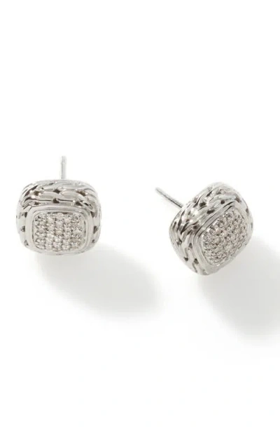 John Hardy Carved Chain Stud Earrings, Sterling Silver, Diamonds In Metallic