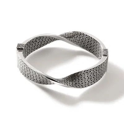 John Hardy Carved Chain 14.5mm Hinged Bangle Bracelet In Sterling Silver