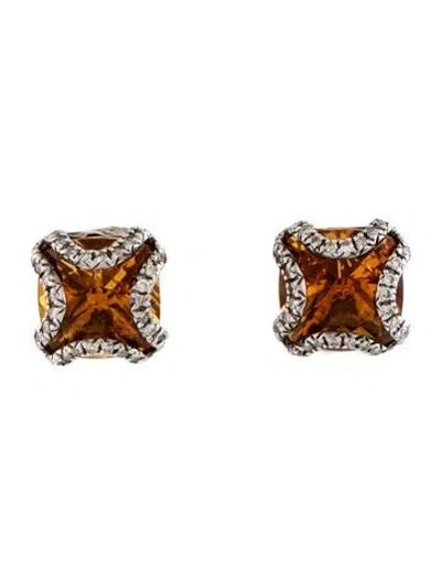 Pre-owned John Hardy Citrine & Diamond Stud Earrings In Multicolor