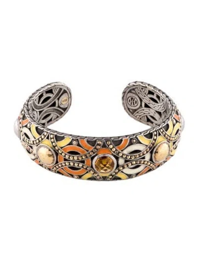Pre-owned John Hardy Citrine & Enamel Cuff, 6.5" In Orange/white/yellow