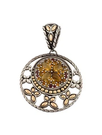 Pre-owned John Hardy Citrine & Garnet Batu Kawung Pendant In Multi