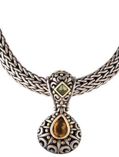 Pre-owned John Hardy Citrine & Peridot Pendant Necklace, 16.75" In Multi