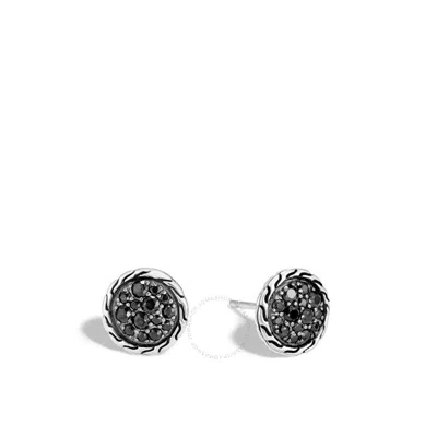 John Hardy Classic Chain 10mm Silver Black Sapphire Round Stud Earrings