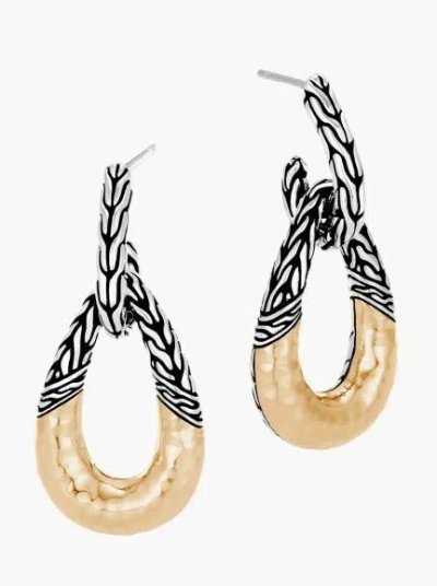 Pre-owned John Hardy Classic Chain 18k Gold Sterling Silver Knocker Hoop Earrings $950 In Silver/gold