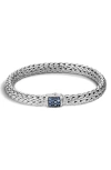John Hardy Classic Chain Sterling Silver Lava Small Bracelet With Blue Sapphire In Silver/blue Diamonds