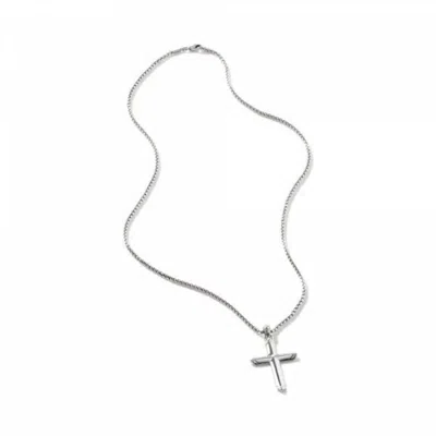 John Hardy Classic Chain Cross Pendant Box Silver Necklace - Nm900257x22 In Silver-tone