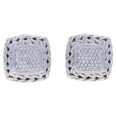 Pre-owned John Hardy Classic Chain Diamond Stud Earrings Sterling925 Yellowgold 18k .53ctw In Multi