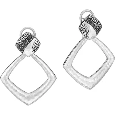 John Hardy Classic Chain Hammered Silver Square Drop Back Earrings In White