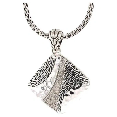 John Hardy Classic Chain Hammered Sterling Silver Diamond Pave Square Pendant Necklace - Nbp9002392d In Metallic