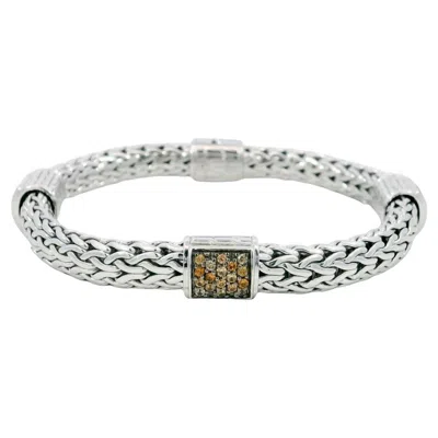 Pre-owned John Hardy Classic Chain Mandarin Garnet Sterling Bracelet In Multi