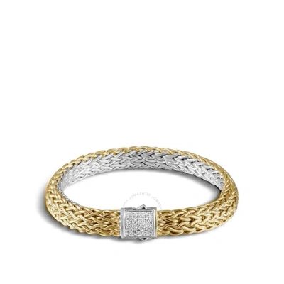 John Hardy Classic Chain Medium Gold & Silver 7.5mm Diamond Reversible Bracelet Size Medium - Bzp904