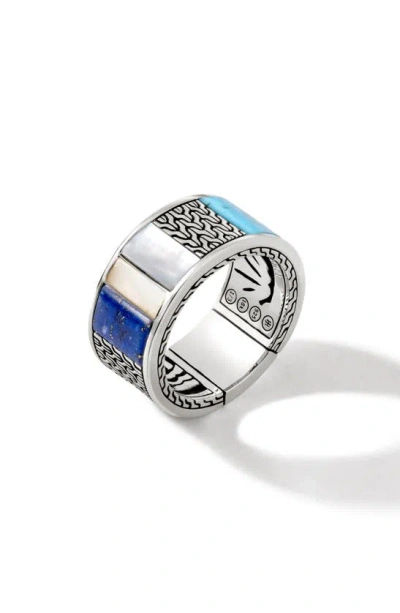 John Hardy Classic Chain Mixed Stone Band Ring In Silver/ Blue