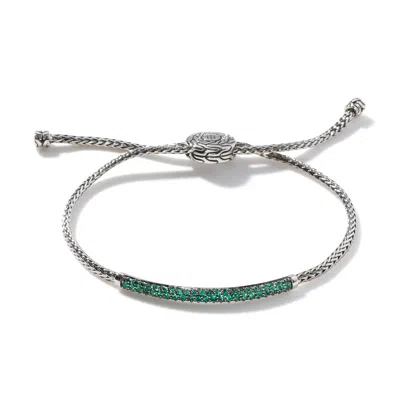 John Hardy Classic Chain Pull Through Pavé Station Bracelet In Emerald