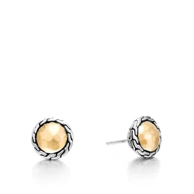 John Hardy Classic Chain Round Silver & Hammered Yellow Gold Stud Earrings In Silver-tone