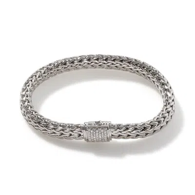 John Hardy Classic Chain Silver Diamond Pave Medium Bracelet (0.24ct) In Silver-tone