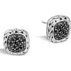 John Hardy Classic Chain Square Stud Earrings In Silver/black Diamonds
