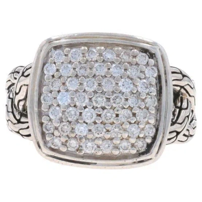 Pre-owned John Hardy Classic Chain Woven Cushion Pave Diamond Ring Sterling 925 Rd .66ctw In Multi